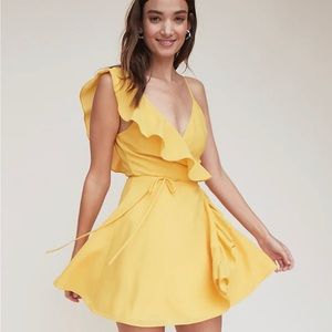 Revolve LPA Short Butter Yellow Mini Wrap Dress Size Small Yellow